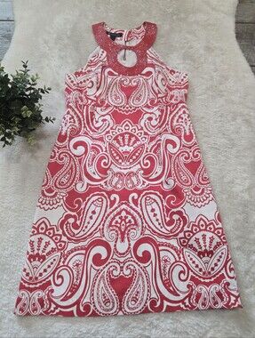 INC International Concepts Pink Paisley Beaded Halter Summer Sheath Dress, 10